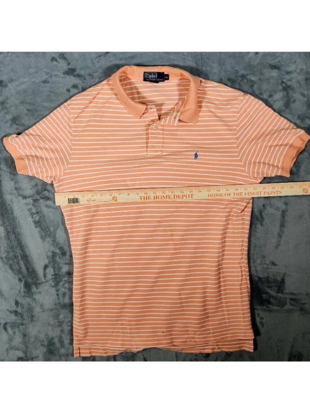 Polo by Ralph Lauren Orange Peach Striped Polo Blue Pony Logo (XL)